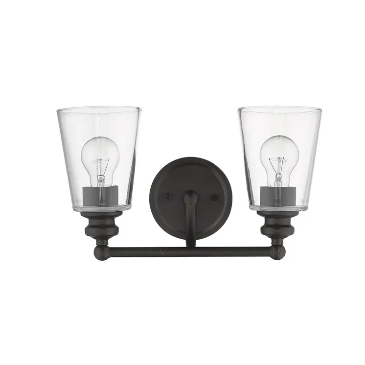 Two Light Antique Bronze Glass Shade Wall Sconce