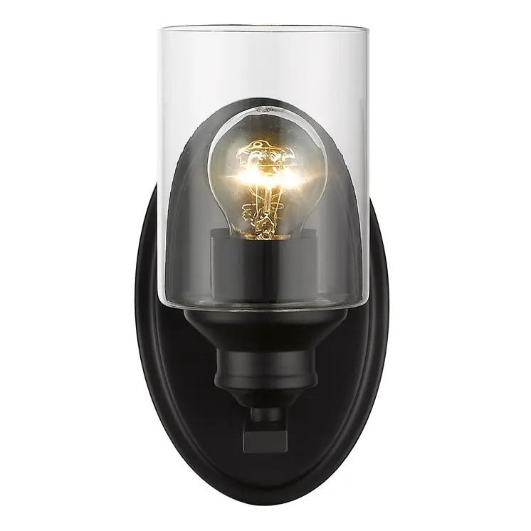 One Light Matte Black Wall Light with Clear Glass Shade