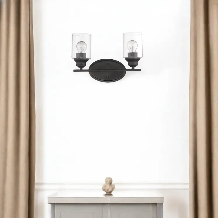 Two Light Bronze Wall Light with Clear Glass Shade