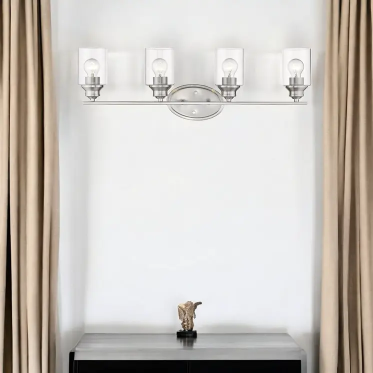 Four Light Silver Wall Light with Clear Glass Shade