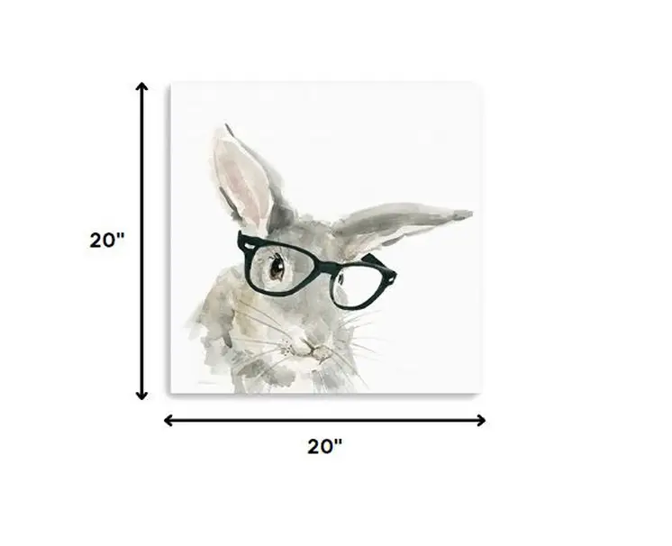 20" x 20" Watercolor Cutie Rabbit in Glasses Canvas Wall Art