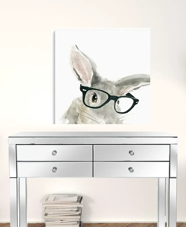 30" x 30" Watercolor Cutie Rabbit in Glasses Canvas Wall Art