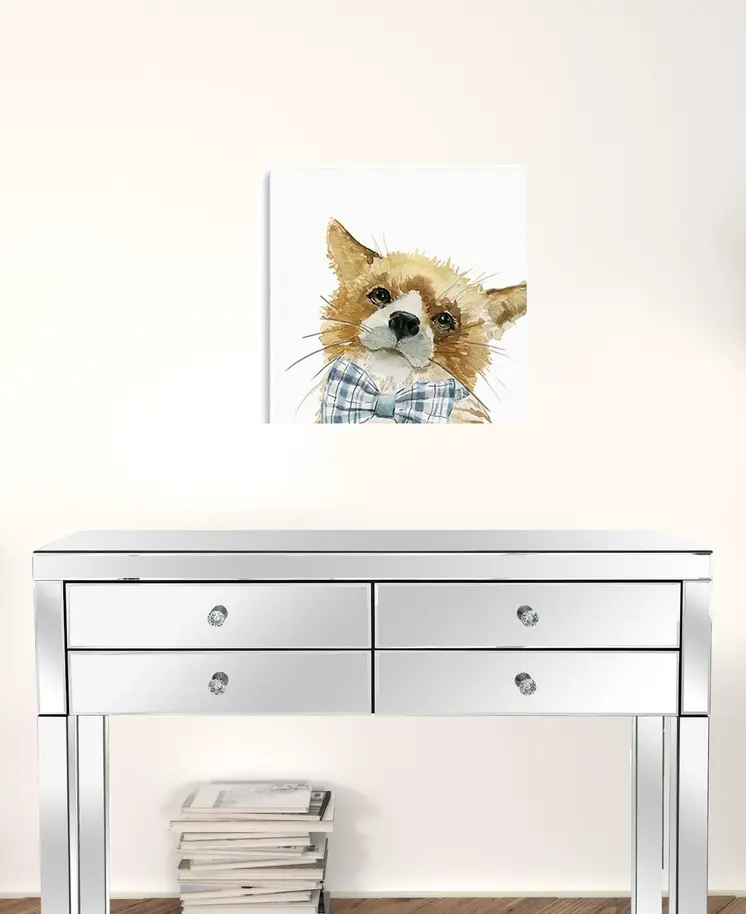 20" x 20" Watercolor Cutie Bow Tie Fox Canvas Wall Art
