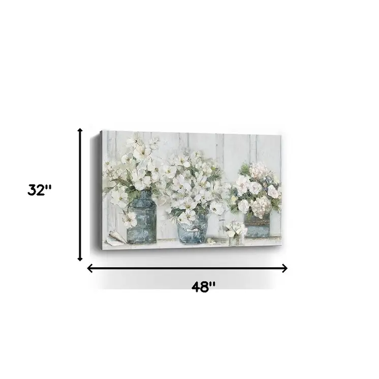 48" x 32" Watercolor Soft Pastel Bouquet Trio Canvas Wall Art