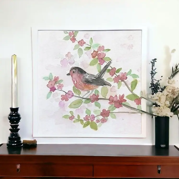Flower And Bird Unframed Print Wall Art