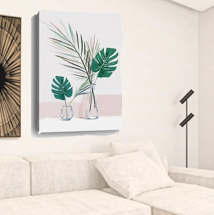 Pretty Green Foliage Leaves Pink Unframed Print Wall Art