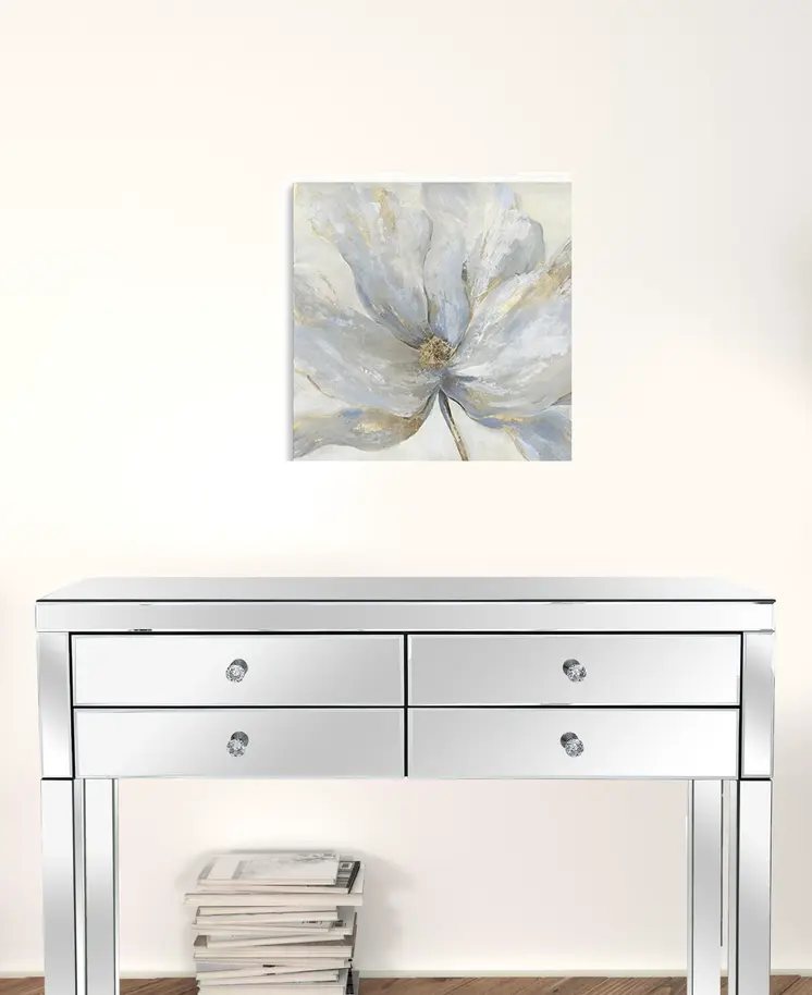 Soft Blue And Grey Flower With Gold Details Unframed Print Wall Art