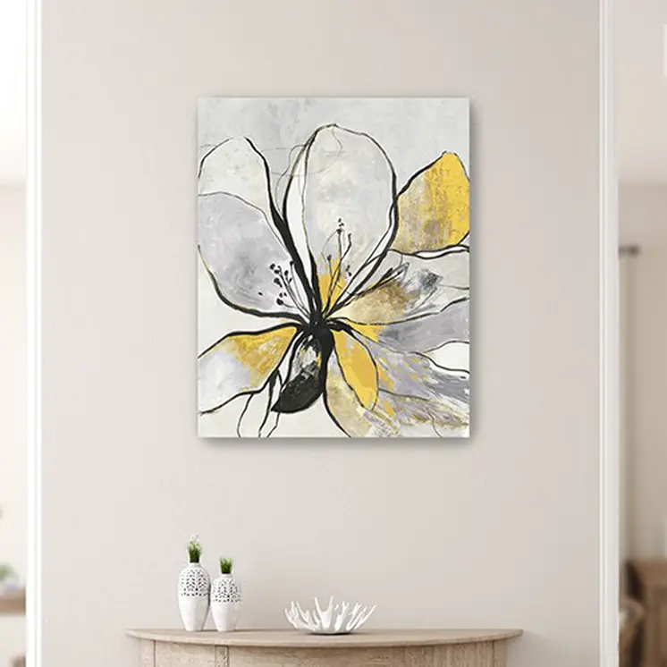 Modern Yellow And Black Flower In Bloom Unframed Print Wall Art