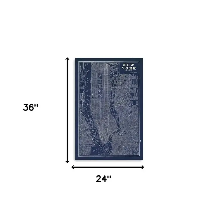 36" x 24" Indigo and White Aerial New York Map Canvas Wall Art