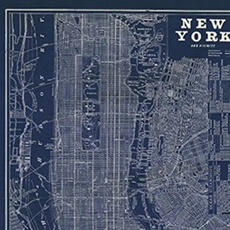 36" x 24" Indigo and White Aerial New York Map Canvas Wall Art