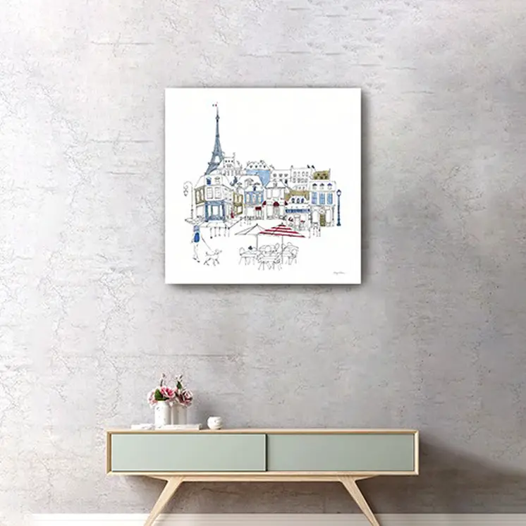 French Caf With Red And Blue Accents Unframed Print Wall Art
