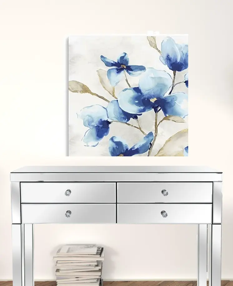 30" x 30" Watercolor Shades of Blue Floral Canvas Wall Art