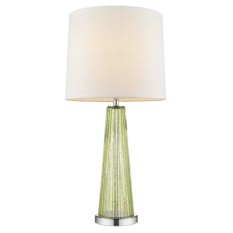 29" Green Glass Buffet Lamp With Off White Empire Shade