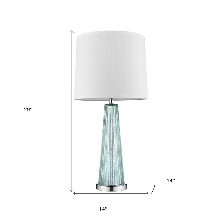 29" Aqua Glass Buffet Lamp With Off White Empire Shade