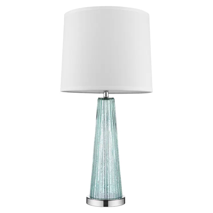 29" Aqua Glass Buffet Lamp With Off White Empire Shade