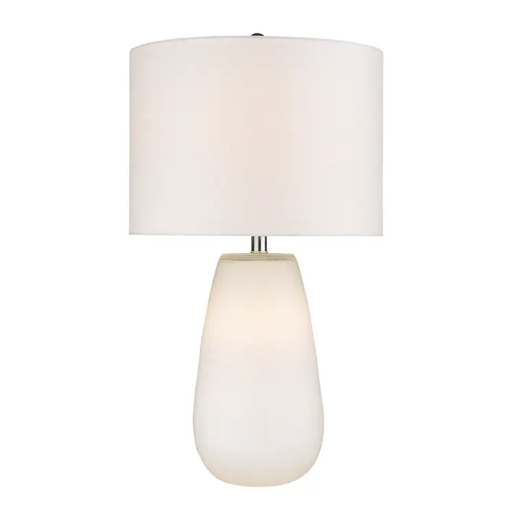 28" White Glass Table Lamp With White Drum Shade