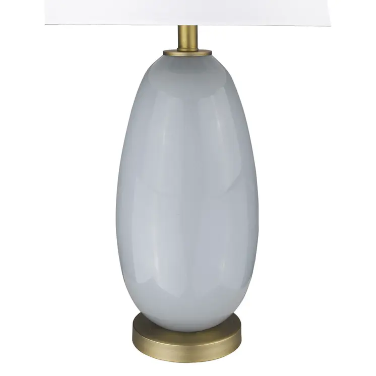 29" Light Gray Glass Table Lamp With White Drum Shade