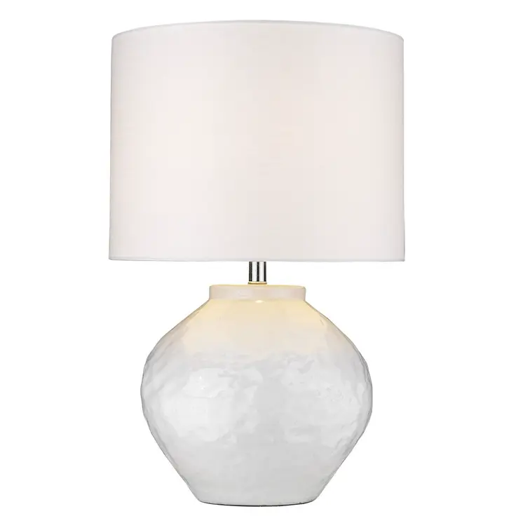 26" White Ceramic Table Lamp With White Drum Shade
