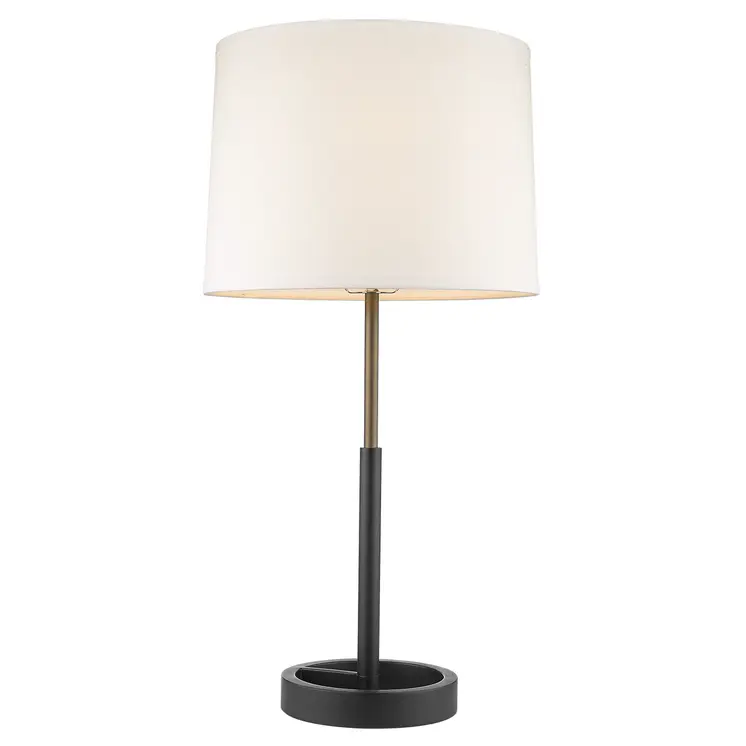 31" Black and Gold Metal Table Lamp With White Empire Shade