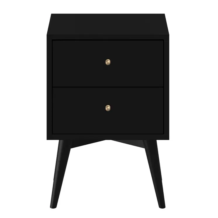 26" Black Solid Wood Two Drawer Nightstand