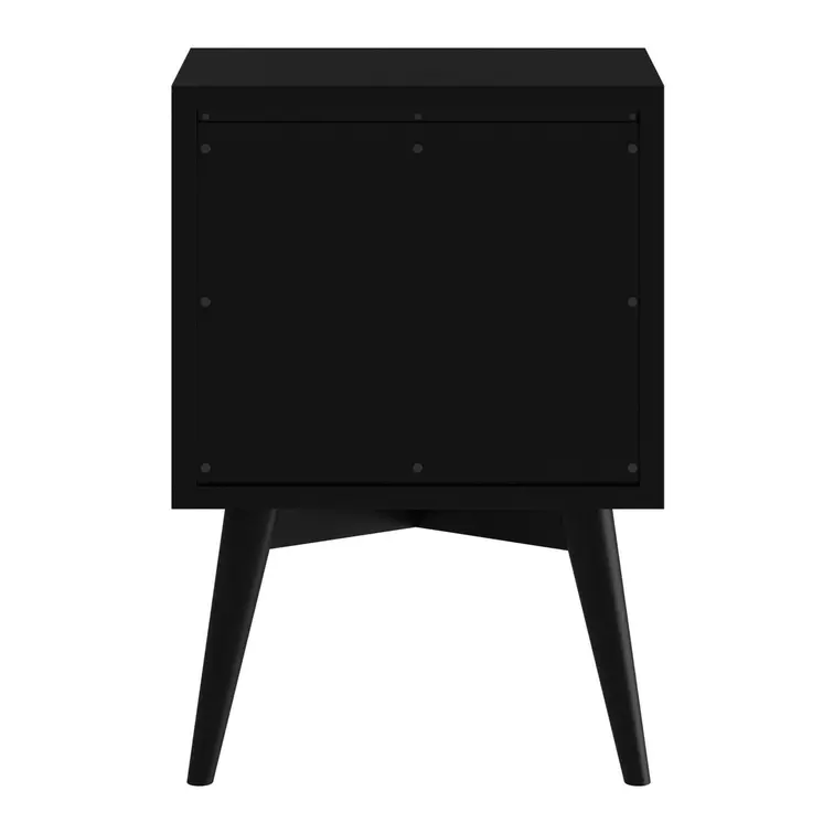 26" Black Solid Wood Two Drawer Nightstand