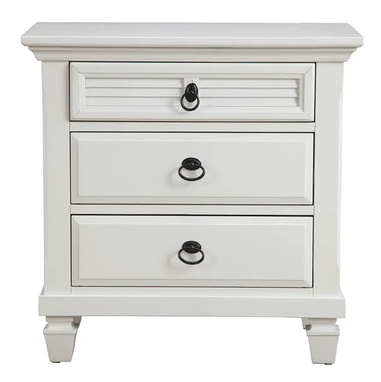 28" White Wood Three Drawer Nightstand