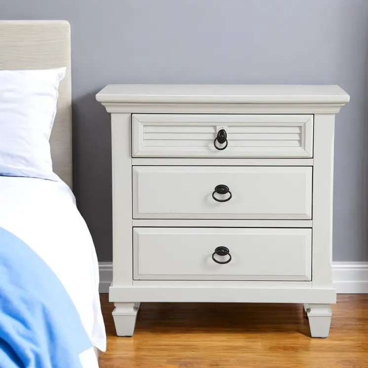 28" White Wood Three Drawer Nightstand