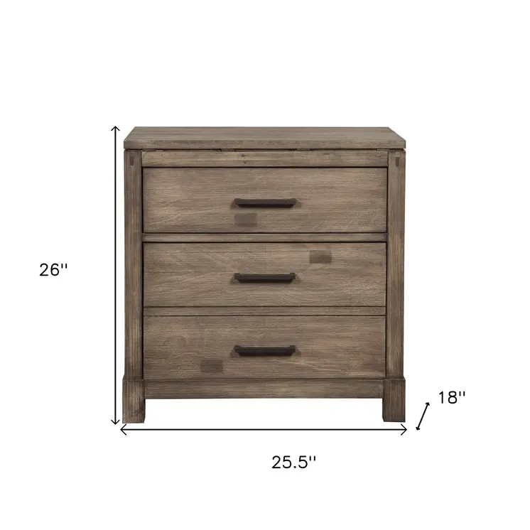 26" Gray Solid and Manufactured Wood Two Drawer Nightstand