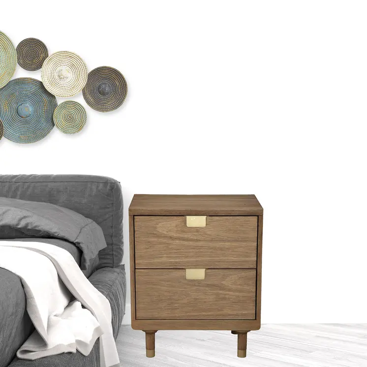 25" Solid Wood and Wood Two Drawer Nightstand