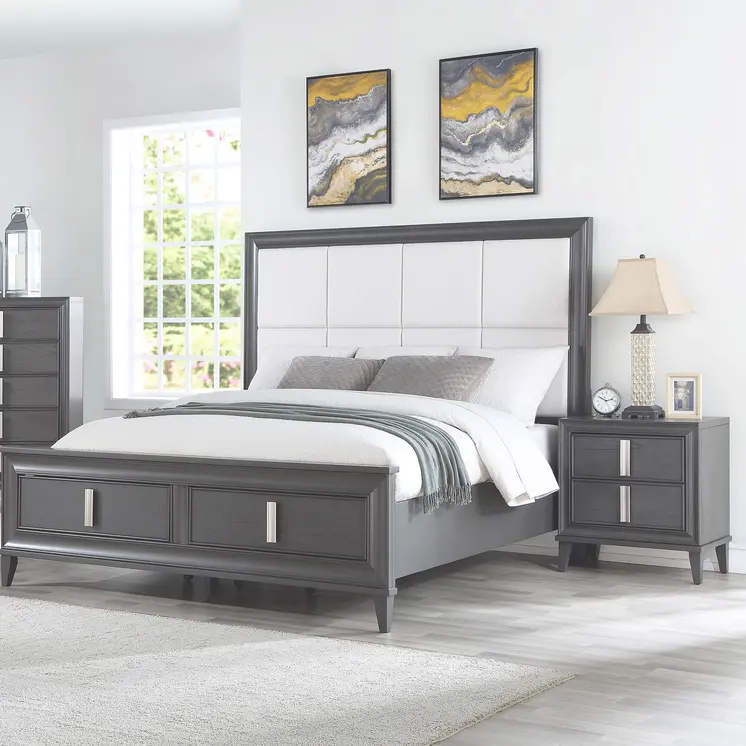 29" Dark Gray Solid Wood and Wood Two Drawer Nightstand