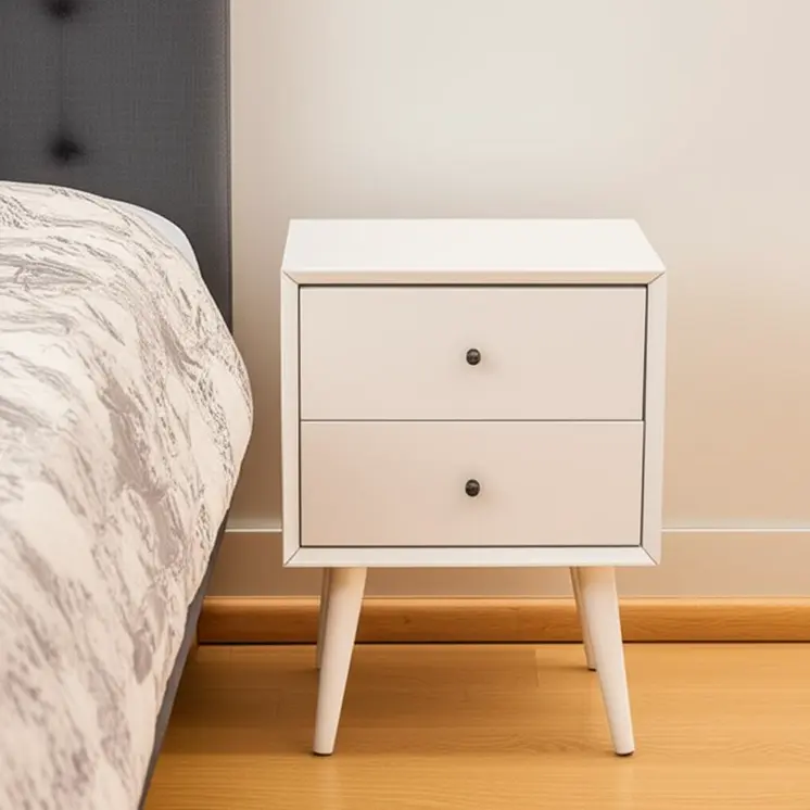 26" Solid Wood and Wood Two Drawer Nightstand