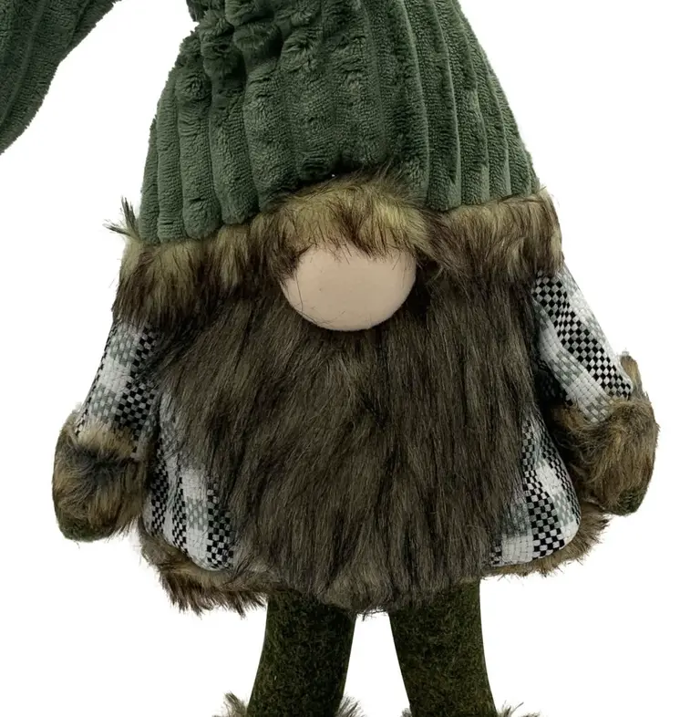 30" Dark Green Fabric Christmas Standing Gnome Tabletop Sculpture