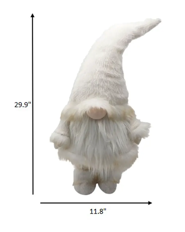 30" White Fabric Christmas Standing Gnome Tabletop Sculpture