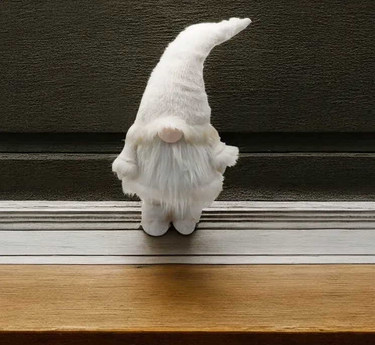 30" White Fabric Christmas Standing Gnome Tabletop Sculpture