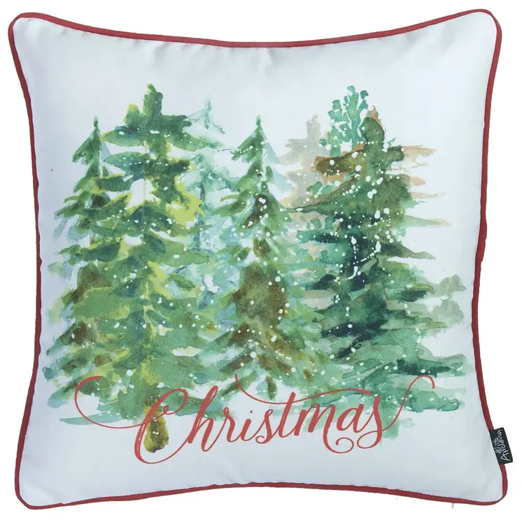 Snowy Christmas Trees Printed Throw Pillow