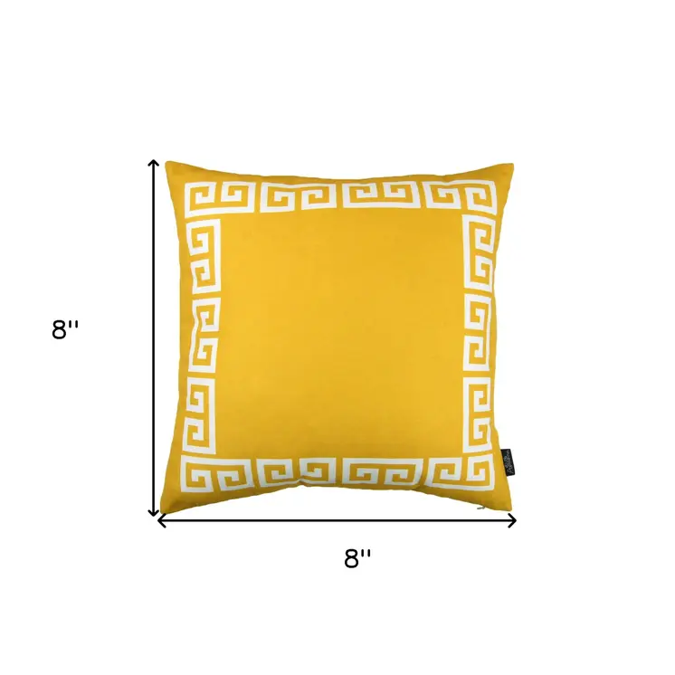 Yellow and White Greek Key Bordered Throw Pillow