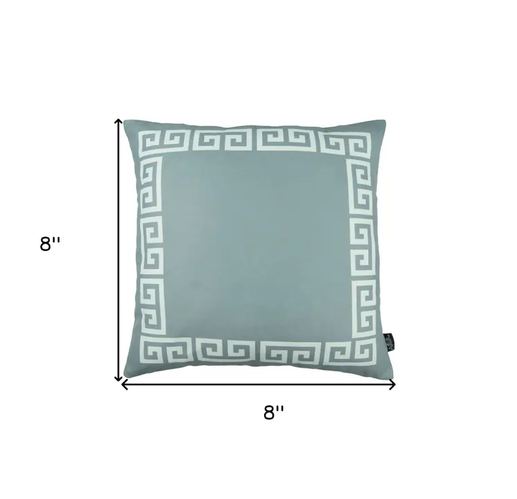 Gray and White Greek Key Bordered Throw Pillow