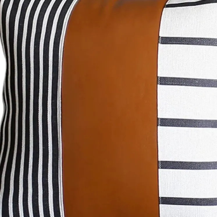 Bohemian Faux Leather and Striped Throw Pillow