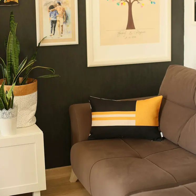 Yellow and Black Geometric Lumbar Throw Pillow