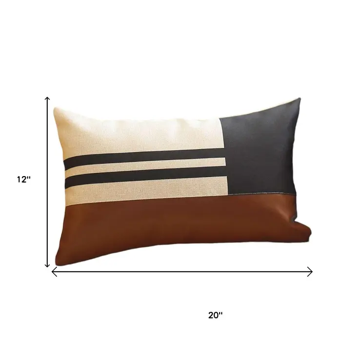 Brown and Black Geometric Lumbar Throw Pillow