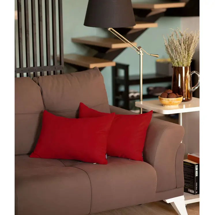 Set of 2 Red Modern Lumbar Throw Pillows