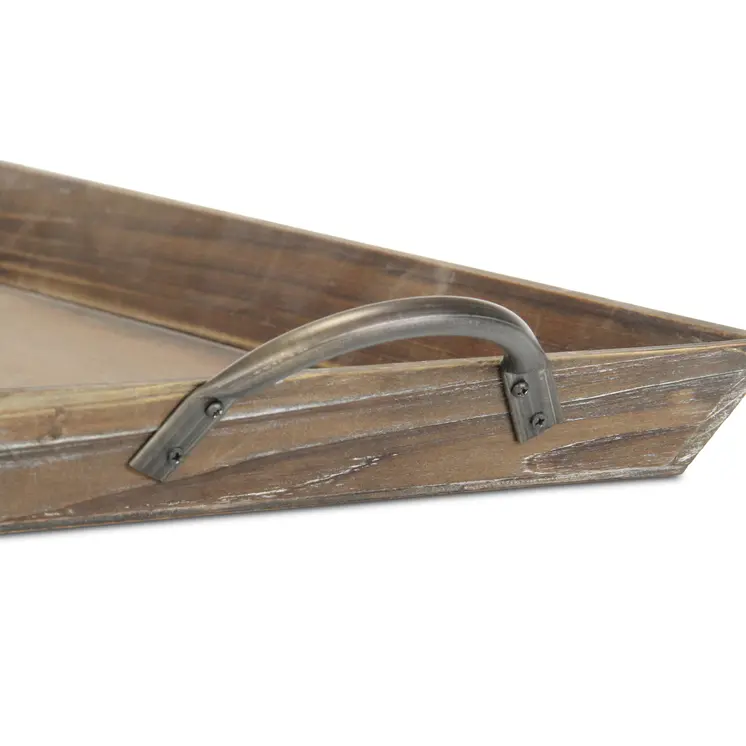 19" Brown Wood Handmade Serving Tray With Handles