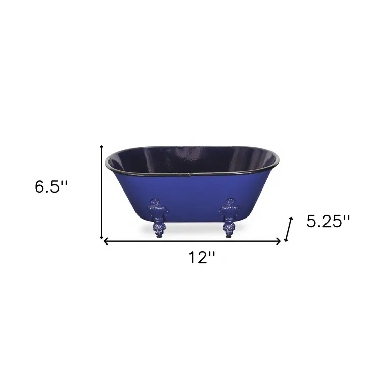 5" Blue Metal Hand Painted Decorative Tub Tabletop Sculpture