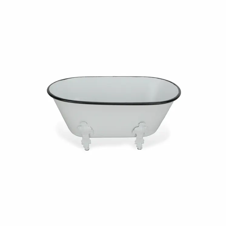 5" White Metal Hand Painted Decorative Tub Tabletop Sculpture