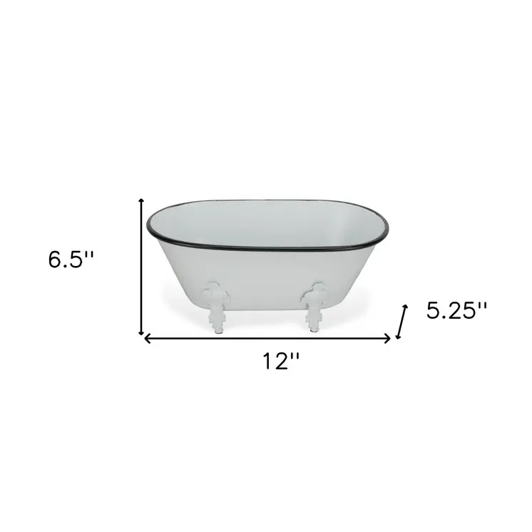 5" White Metal Hand Painted Decorative Tub Tabletop Sculpture