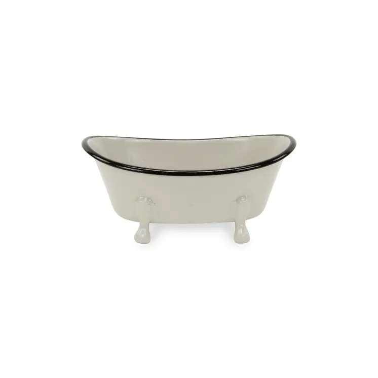 3" Gray Cast Iron Hand Painted Decorative Tub Tabletop Sculpture