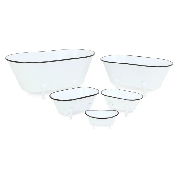 3" White Fabric Hand Painted Decorative Tub Tabletop Sculpture