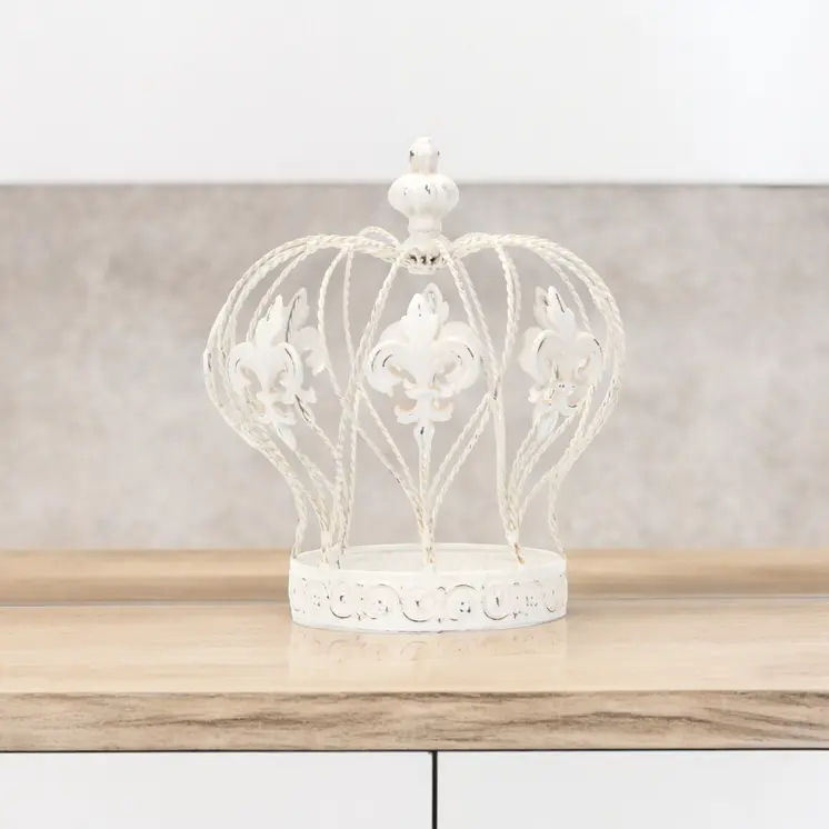 9" White Metal Hand Painted Decorative Crown Tabletop Sculpture
