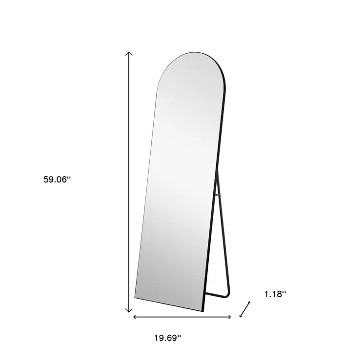 59" Black Wood Arch Freestanding and Wall Mount Accent Mirror