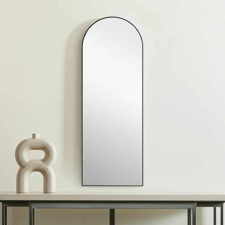 59" Black Wood Arch Freestanding and Wall Mount Accent Mirror